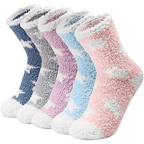 YANGTE 5 Pairs Fluffy Socks for Women and Girls, Warm Soft Fuzzy Thick Cozy Home Slipper Bed Ladies Socks for Winter Size 4-8 Cover