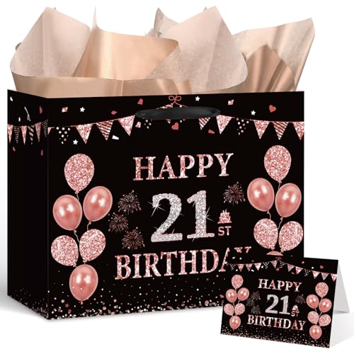 Yoirrat Bolsa de regalo de cumpleaños de oro rosa negro (21)