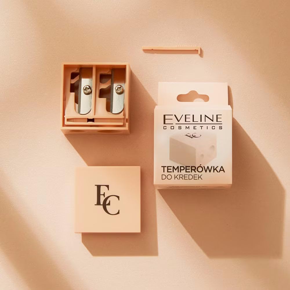 Eveline Cosmetics Dual Pencil Sharpener with Container and Cleaner - Perfect for Eyes, Lips and Eyebrows