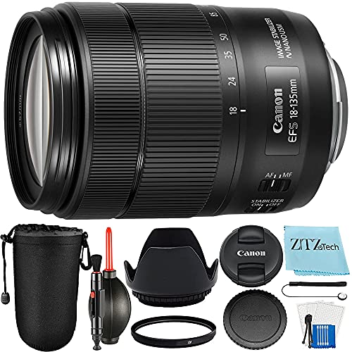ZeeTech Canon EF-S 18-135mm f3.5-5.6 Image Stabilization USM Lens + Zeetech Accessory Bundle Package Include: Lens Pouch + Tulip Lens Hood + UV Filter + 2-1 Cleaning Pen + Dust Blower