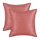 CaliTime Pack of 2 Silky Throw Pillow Covers Cases for Couch Sofa Bed Modern Light Weight Dyed Striped 18 X 18 inches Coral Pink