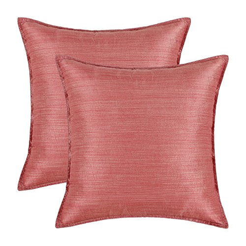 CaliTime Pack of 2 Silky Throw Pillow Covers Cases for Couch Sofa Bed Modern Light Weight Dyed Striped 18 X 18 Inches Coral Pink