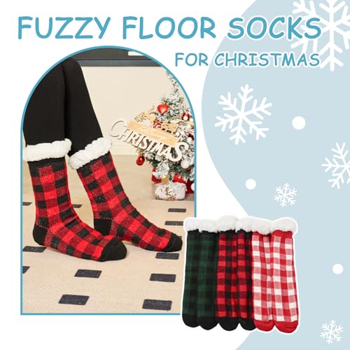 Women's Fuzzy Thick Winter Warm Socks - Fleece Lined Thermal Fluffy With Grips for Home - 3 Pack2