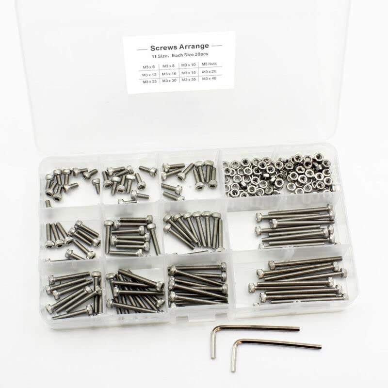 Socket Cap Screws Nuts Assortment Set Kit Cylindrical Allen Bolts 220 pcs/box M3 Stainless Steel