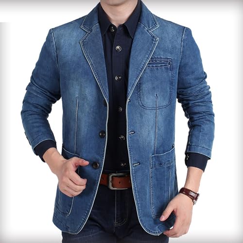 Men's Denim Jacket Notch Lapel Blazer Casual Daily Single Breasted Coat3