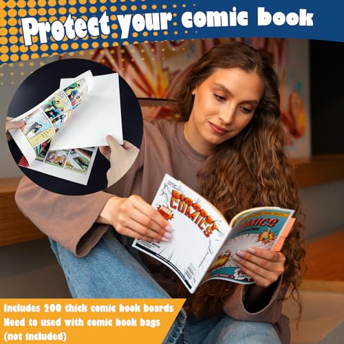 Image of Leffis 200 Comic Book Boards, Current Size Comic Boards Thick and Durable Regular Comic Book Backing Boards and Reusable Comic Boards for Regular Comics Boards 200PCS