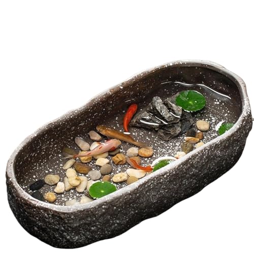 金魚鉢 メダカ鉢 睡蓮鉢 水耕植木鉢 亀 水槽 スの葉ロータス銅コイングラスリーンカタツムリガーデン大型植木鉢 睡蓮鉢 ぎせき ベランダリビング (灰色の円筒,33x15.4x7cm 青龍石 + 玉花石 + 蓮華鉢