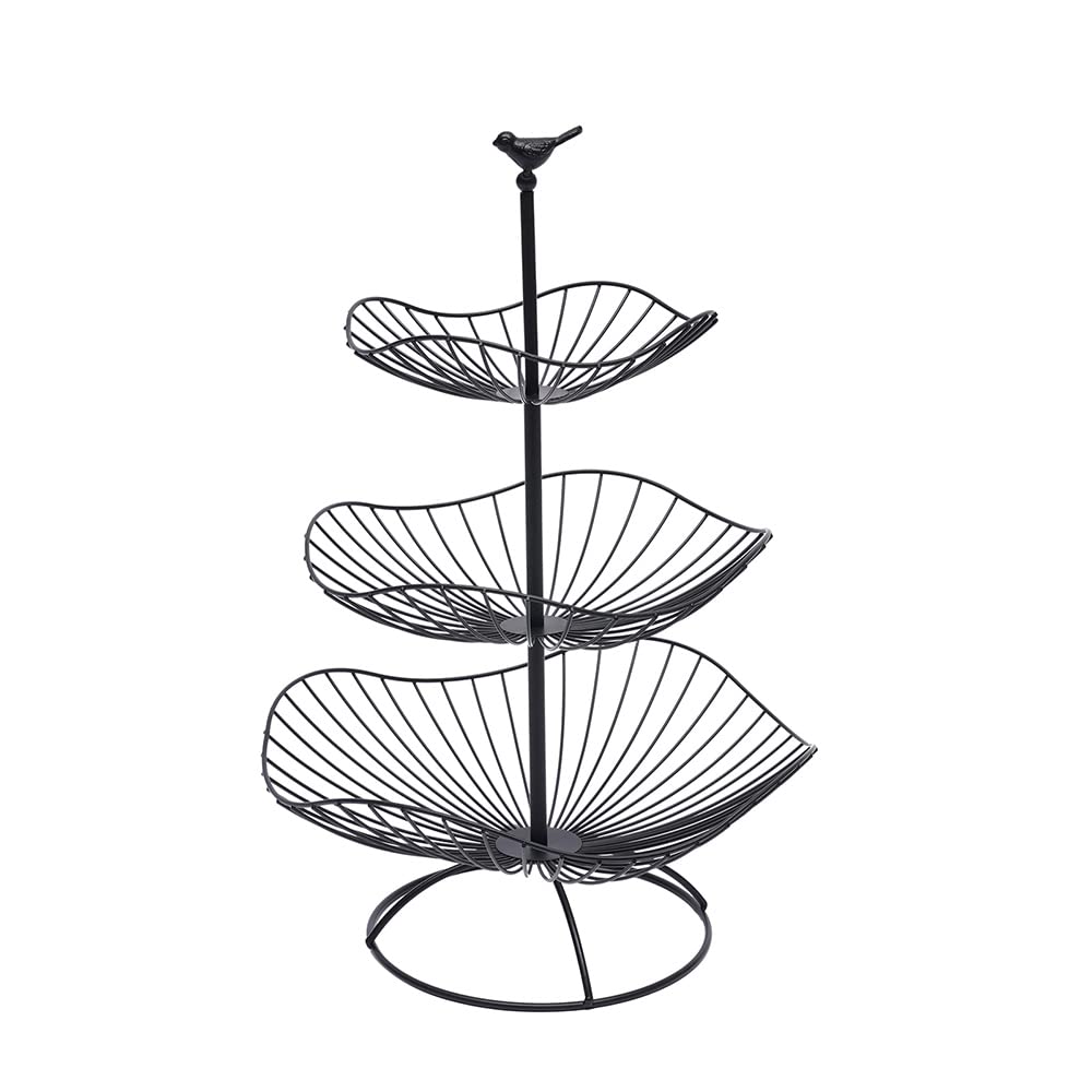 Frutero de 3 pisos, frutero de metal mate, moderno, soporte para frutas, para más espacio en la encimera, cocina, pan, aperitivos, verduras (negro), 20 x 25 x 31 cm