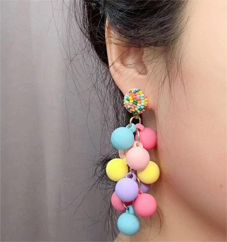 Acrylic Colorful Candy ball Beads Dangle Earrings for Women Colorful Statement Earring Cute Candy Colored Drop Dangle Geometric,Earrings,Hypoallergenic and Safe for Sensitive Ears4