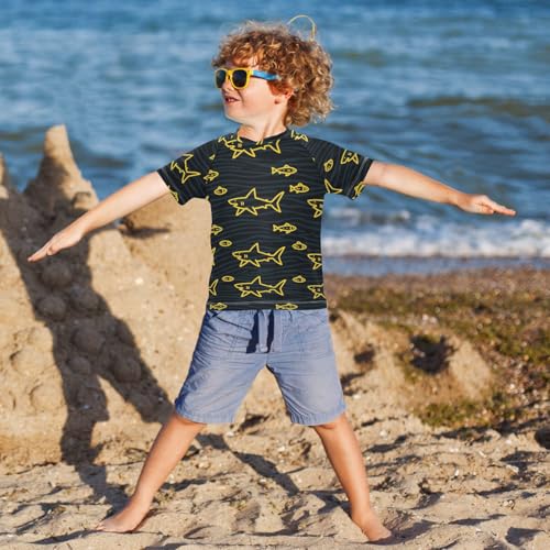 Angry Animal Shark Fish Yellow Black Short Sleeve Matching Bathing Suits for Kids Girls Swimsuit Rashguard Kids Rash Guard Swim Girls for 3-12 Years Traje de Banos para ninas4