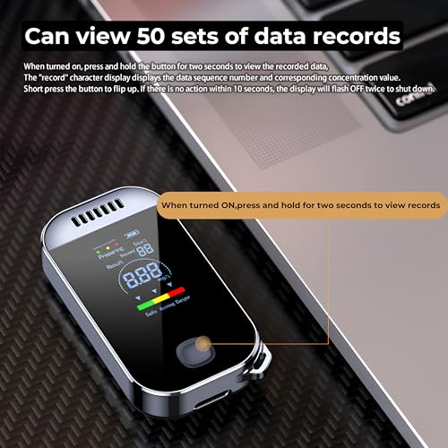 Image of Dewire Portable Digital Breathalyzer with 50 Test Memory, Non-Contact Testing, USB-C Charging, Professional Alcohol Breath Tester with HD Display - for Personal & Professional Use