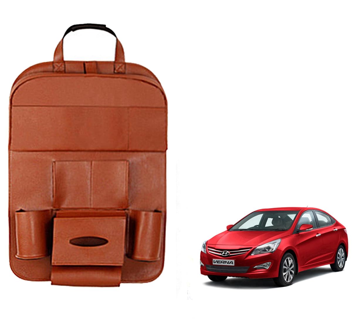 Oshotto Car Backseat Storage Organizer Phone Holder,Multi-Pocket for Bottles, Tissue Boxes,Kids Toy Storage and Great Travel Accessory Compatible with Hyundai Verna FLUIDIC (Tan)-image-22