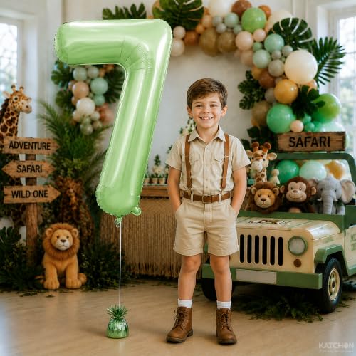 Image of KatchOn Giant Sage Green 7 Balloon Number - 40 Inch | 7th Birthday Decor