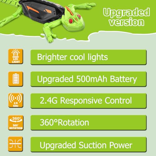 Logth Wall Climbing Gecko RC Car Toy – Remote Control Robot Lizard for Kids, Anti-Gravity Wallcrawler with LED Eyes, Rechargeable Gecko Bot, Cool Birthday for Boys Girls Ages 3-8 - Image 7