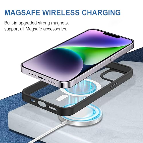 Image of CEDO Magfit Backcover for iPhone 14 Plus | Mag-Safe Wireless Charging | Designed with Magnetic Lock Shockproof Phone Bumper Transparent Back Case Cover (Black)