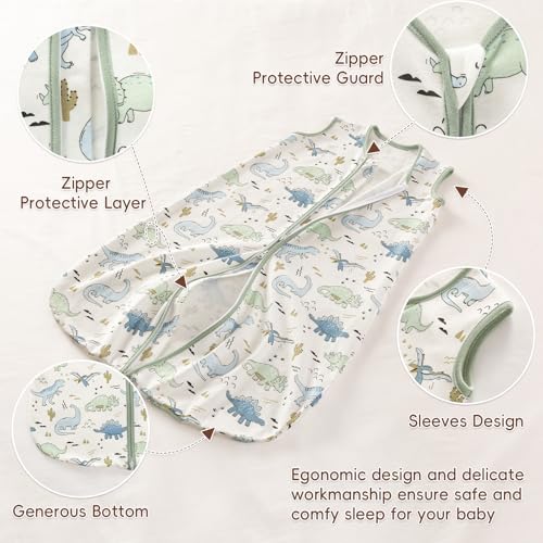 Image of david's kids 2 Pack 100% Organic Cotton Baby Sleep Sack 0-6 Months, Ultra Soft Baby Wearable Blankets with 2-Way Zipper, Comfy Sleep Sack for Newborn Boys Girls Neutral, Small Size, Dinosaur Park
