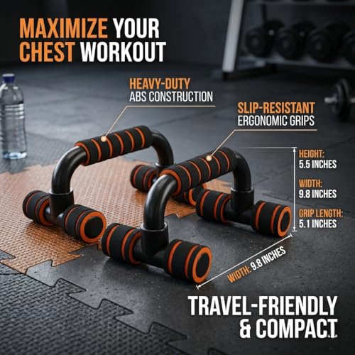 Image of Push Up Bars for Floor - Non-Slip Grip Pushup Handles for Men & Women, Strength Training & Calisthenics - Ergonomic Padded Hand Grips for Chest, Shoulder & Arm Workouts - 1 Pair