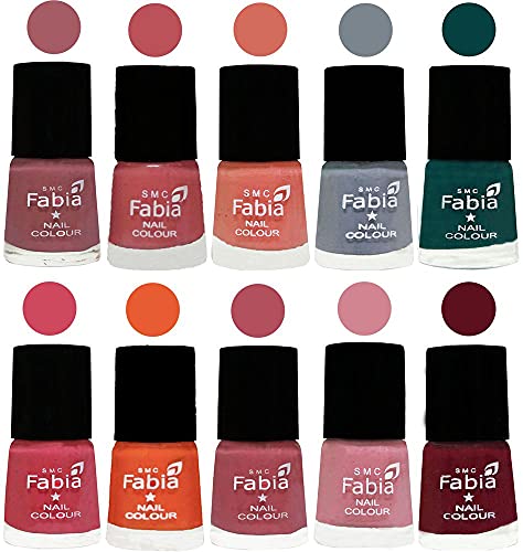 Image of SMC Fabia ALL IN ONE (PACK OF 10), Long Lasting Glossy Nail Polish, 6 ml Each, All Vibrant Colours,01990