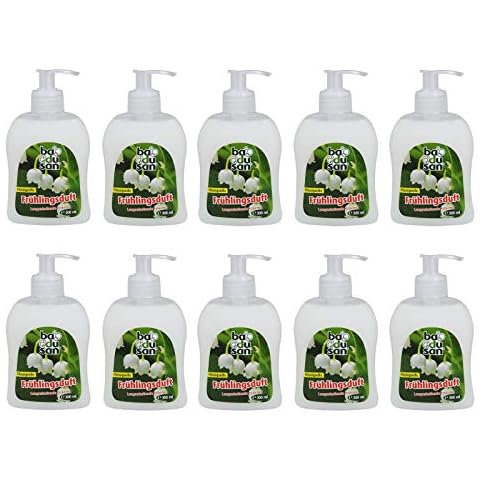 10er Pack badusan Flüssigseife Frühlingsduft Maiglöckchen 10 x 300 ml langanhaltende Frische Seife Handseife Handlotion flüssige Seife Seifenspender Cover