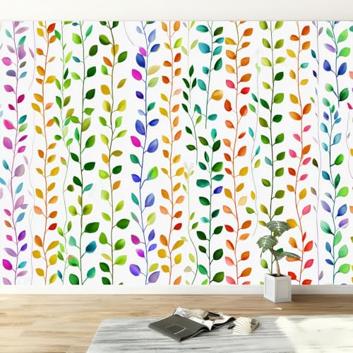 Color Papel Pintado Panorámico Hojas Y Enredaderas Sencillas Y Coloridas, 308 x 220 cm Fotomurales Pared Tejido No Tejido Decorativos Murales Fotográfico Moderno Decoración de Paredes
