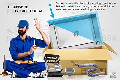 Image of Fossa 27 inchx20 inchx10 inch Premium Stainless Steel Handmade Single Bowl Kitchen Sink | Sink with Waste Coupling and PVC Waste Pipe in Silver (Matte Finish)