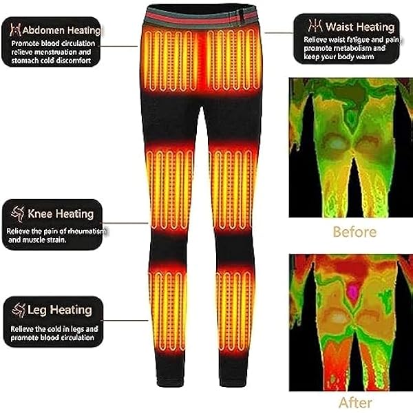 Verwarmingsbroek heren dames, wasbare basislaag met lange mouwen Warm toppak Verwarmd ondergoed (zonder batterij)
