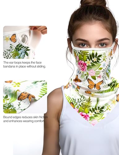 Image of FISHEAL UV Sun Protection Face Scarf Mask, Breathable Gardening Face Cover Neck Gaiter with Ear Loops Bandana for Men Women