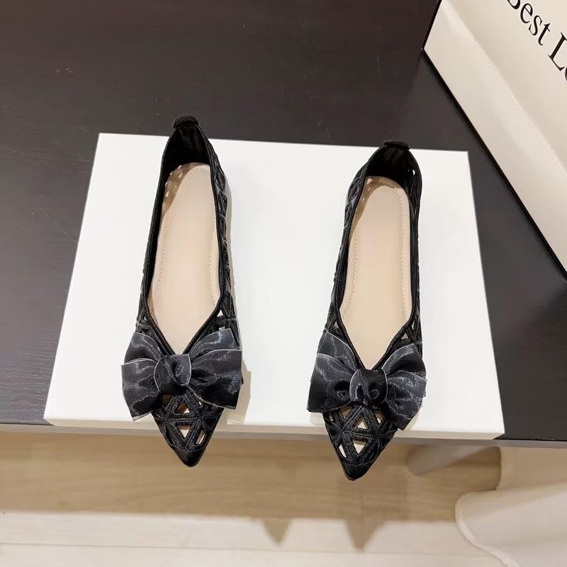WENJIAZHIZHI Women Rhinestones Bowknot Ballet Flats Pointed Toe Eyelets Ballerina Flats Comfortable Slip-on Dressy Shoes2