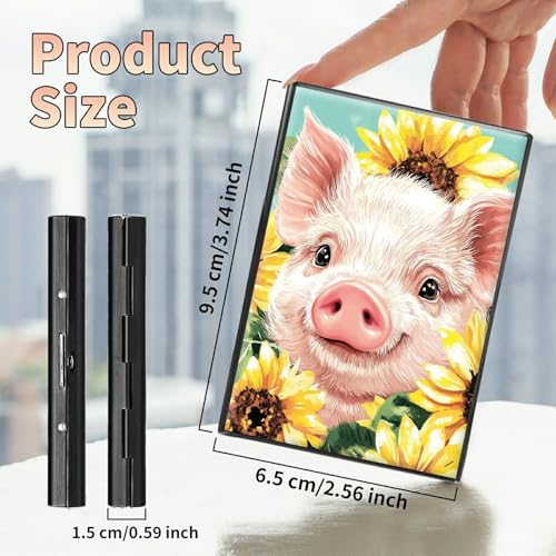 Image of Slim Credit Card Holder, Pig Sunflowers RFID Blocking Metal Wallet for Men & Women, Aluminum Minimalist Hard Case Pocket-Sized Business Cards Organizer (Fits Up to 10 Cards)