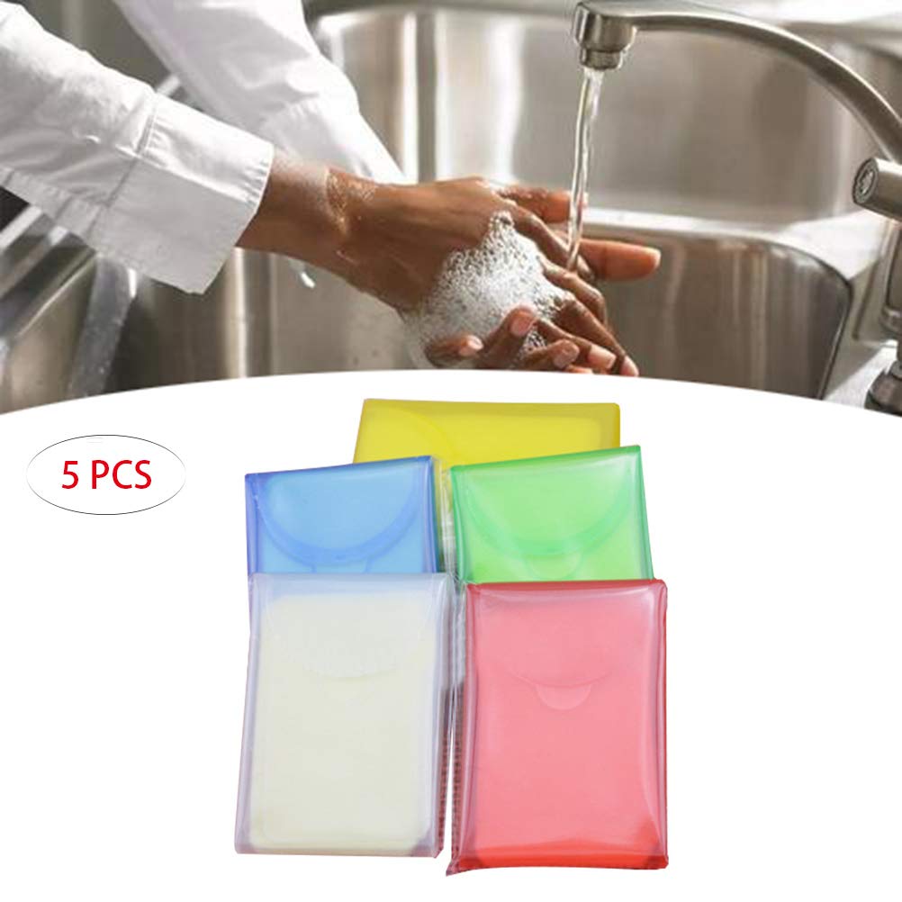 Ahagut Tissue paper travel portable paper 5 pieces disposable paper soap mini portable paper soap with plastic box for travel camp