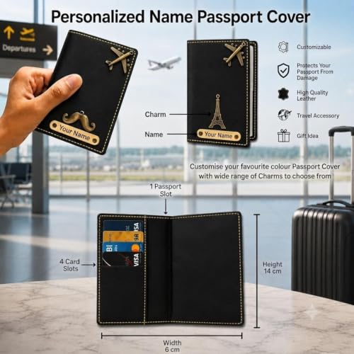 Image of Customized Wallet Combo Gift Set for Men | Faux Leather Wallet, Passport Cover & Keychain with Name & Charm | Personalized Gift for Birthday, Rakhi & Anniversary (Black wkps)