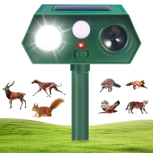 Katzenschreck für Garten, Solar Marderschreck mit PIR-Bewegungssensor & Blinklicht, Ultraschall Katzenabwehr Wasserdicht für Gegen Katzen, Marder, Hunde, Vögel und Mäse Katzenschreck für Garten, Solar Marderschreck mit PIR-Bewegungssensor & Blinklicht, Ultraschall Katzenabwehr Wasserdicht für Gegen Katzen, Marder, Hunde, Vögel und Mäse