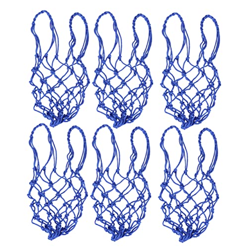 Sosoport 6pcs Blue Nylon Mesh Net Drawstring Storage Bag for Basketball Soccer Heavy Duty Carrier with Opening Durable Design