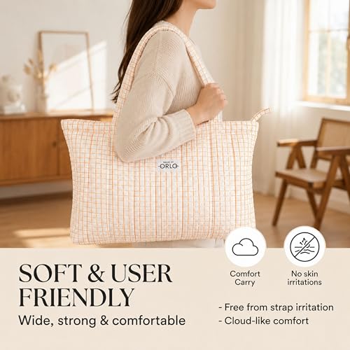Image of Premium Cotton Waffle Quilted Tote Bag, Large Spacious Handbag for College, Office, Work, Travel, Shopping & Daily Use