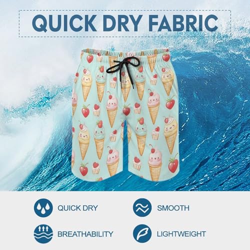 Hawaiian Shorts for Men - Comfy Cute Ice Cream Cake Print Mens Swim Trunks Bathing Suits with Mesh Lining3