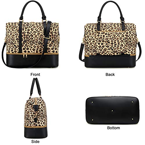 CAMTOP Women Ladies Weekender Travel Bag Canvas Overnight Carry-on Duffel Tote Luggage (289 Leopard-Brown)