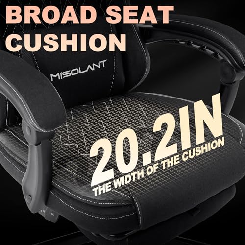 Image of Misolant Gaming Chair, Fabric Gamer Chair with footrest for Adults, High Back Ergonomic Computer Game Chair with Adjustable Headrest and Massage Lumbar Support, 90-155 Recline Free,Black