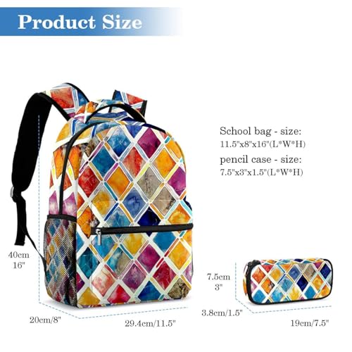 Sac à dos aquarelle géométrique ergonomique et grande trousse