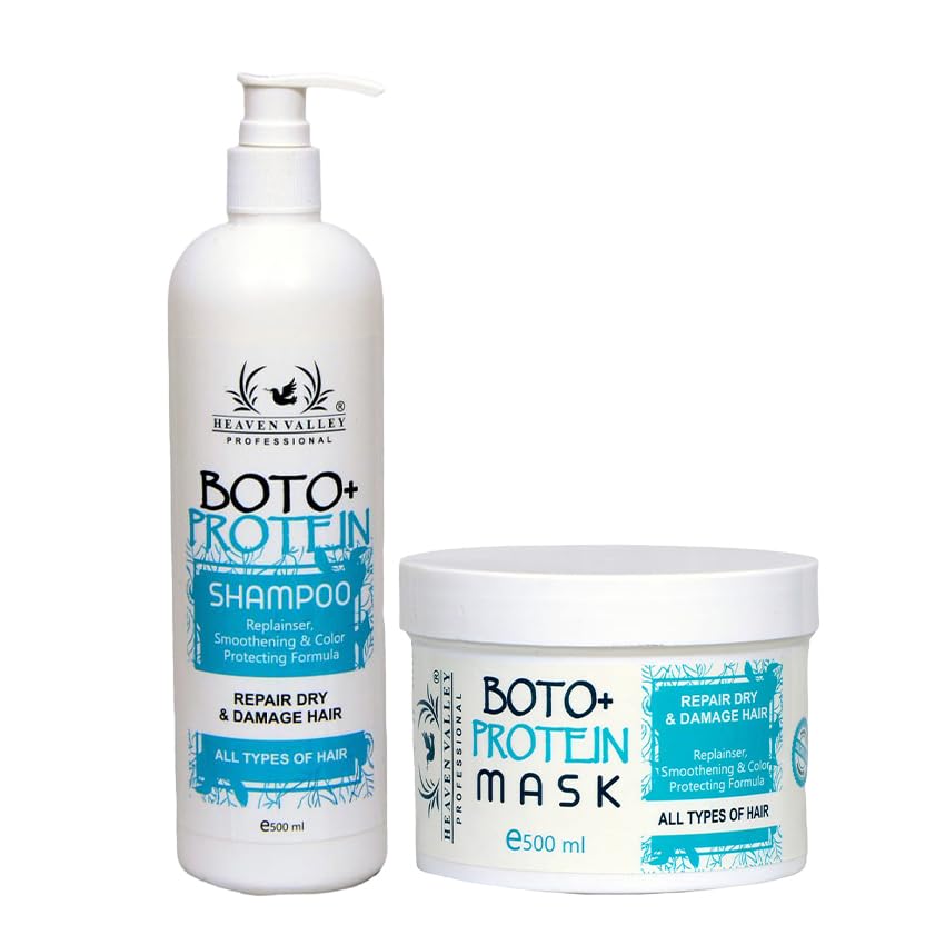 Heaven Valley Professional Boto+ Protein Shampoo & Hair Mask Set – Deep Repair & Nourishment for Dry & Damaged Hair – Smoothing & Color Protecting Formula – Suitable for All Hair Types – 500ml + 500ml-image-48