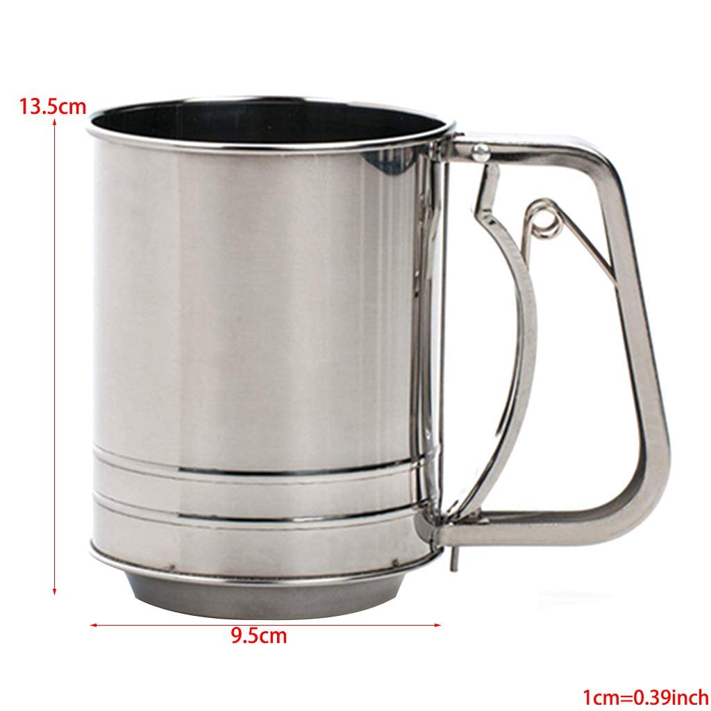 Agitatore in Polvere in Acciaio Inossidabile Mesh Agitatore di Farina Setaccio per Caffè Vasetti di Stagionatura Contenitore di Stoccaggio con Coperchio Antipolvere Rimovibile per Cottura al Forno(M