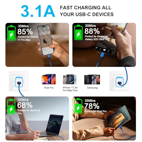 Image of Car Carplay Cable Fast for iPhone 17e /17 /Air /17 Pro /17 Pro Max /16e /16 Pro /16 Pro Max /16 Plus /16 /15 Pro Max,3FT /2Pack 3.1A USB A to USB C Charger Cord iPhone 17 Pro Car Fast Charging Cable USB Type C