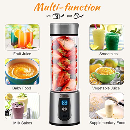 Portable Blender, G-TING Personal Smoothies Blender Cordless, Single Serve Mini Blender 450ml USB Rechargeable Small Juice Mixer Portable Juicer (Shakes, Smoothies, Home, Travel & Gym) FDA BPA Free - Thumbnail 2