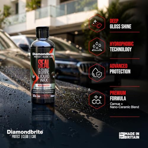 Image of Diamondbrite Seal & Shine Ceramic + Carnauba Wax Car Polish & Paint Sealant | Restores Deep Gloss & Shine | 6 Month Hydrophobic Protection | UV Protection | Safe for Paint, Chrome & Headlights 250ML