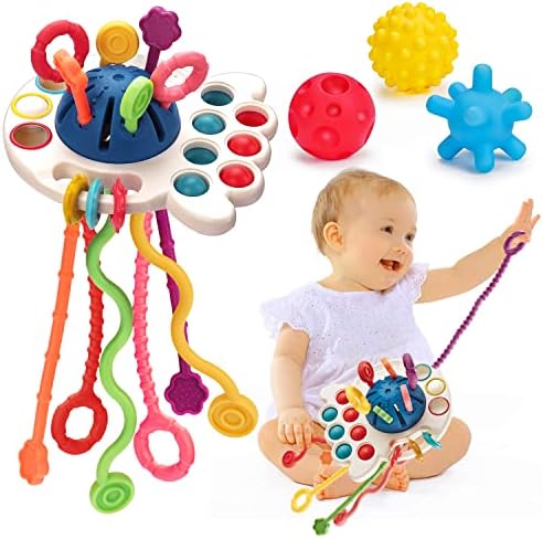 Montessori Pull String Toys for Babies 0-6 6-12 Months Baby Sensory Toys Balls Toddler Travel Infant Toys 9 10 12-18 Month Teethers Developmental Fine Motor Skills Toys for 1 2 Year Old Birthday Gift