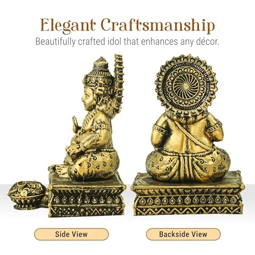 Image of Kuber Industries 6 Inch Resin Kubera Idol for Spiritual Gifts | Kuber Murti Figurines for Pooja Room Money Good Luck & Wealth | Home Decor Items for Hall | Brass Colored