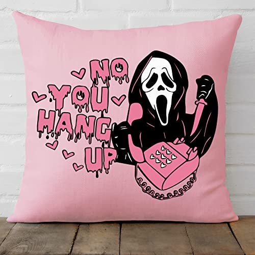 PreLiving Funda de almohada rosa de 18 x 18 pulgadas, diseño divertido de fantasma de terror, decoración romántica del día de Halloween, funda de almohada suave para sofá, dormitorio, coche,