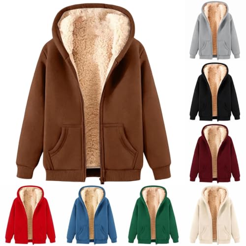 Women Sherpa Fleece Jacket Thick Warm Zip Up Hoodie Fall Winter Coat | Women Sherpa Fleece Jacket Zip Up Thick Warm Hoodie Comfy Fleece Lined,Long Sleeve Drawstring Hooded Outerwear Coat - image 1