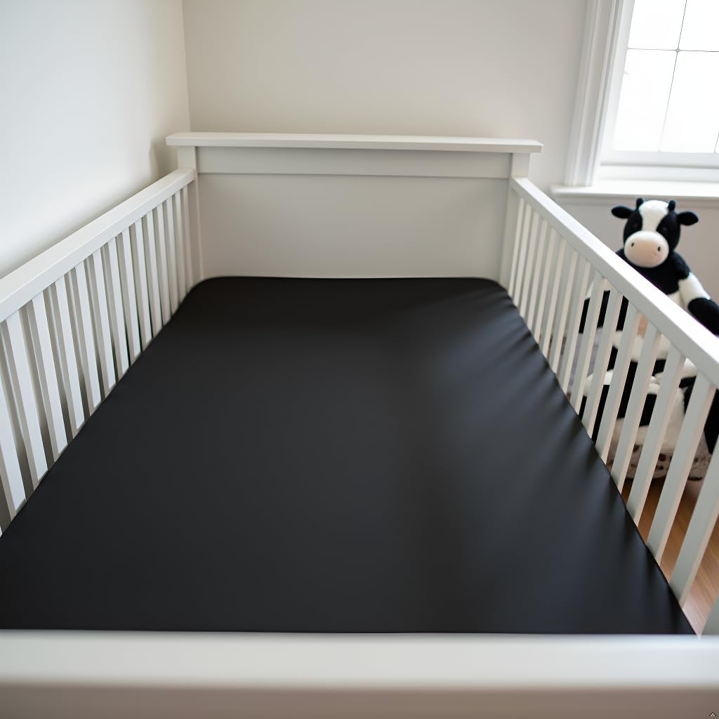 Stretchy Viscose from Bamboo Crib Sheet – Super Soft, Fitted & Breathable, Safe for Sensitive Baby Skin (Raven Black, 52" x 28")