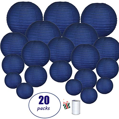 Decorative Party Paper Lanterns, Morbuy 20Pcs Blue Round Chinese Lantern Lamp Garland for Christmas Festival Wedding Baby Shower Party Birthday Indoor Outdoor Decorative (20 Pieces,Royal Blue)