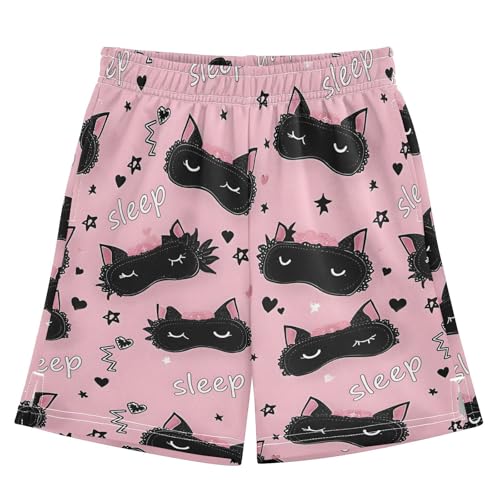 Cute Black Cat Eyes Boys Shorts Casual Athletic Short Summer Track Shorts 14-15 Y